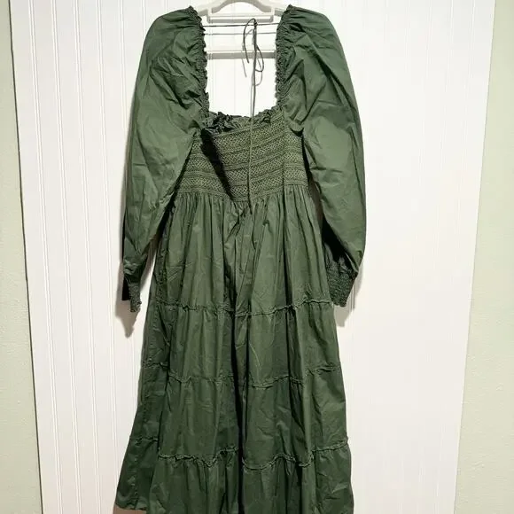 Hill House Naomi Nap Dress Leaf Green Smocked Bodice Square Neckline XXL - Picture 8 of 8